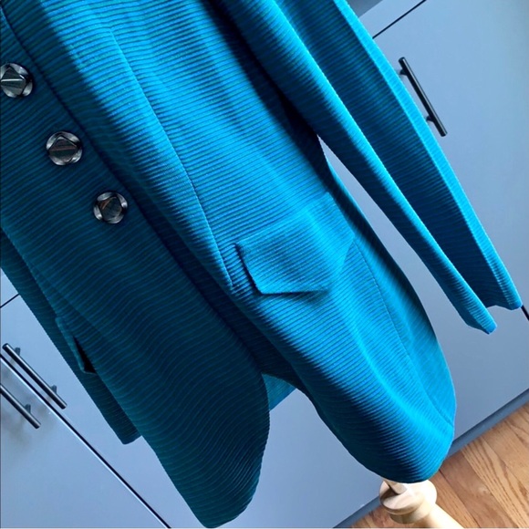 Designer MISOOK Striped Green and Blue Jacket with Decorative Buttons - Picture 10 of 11